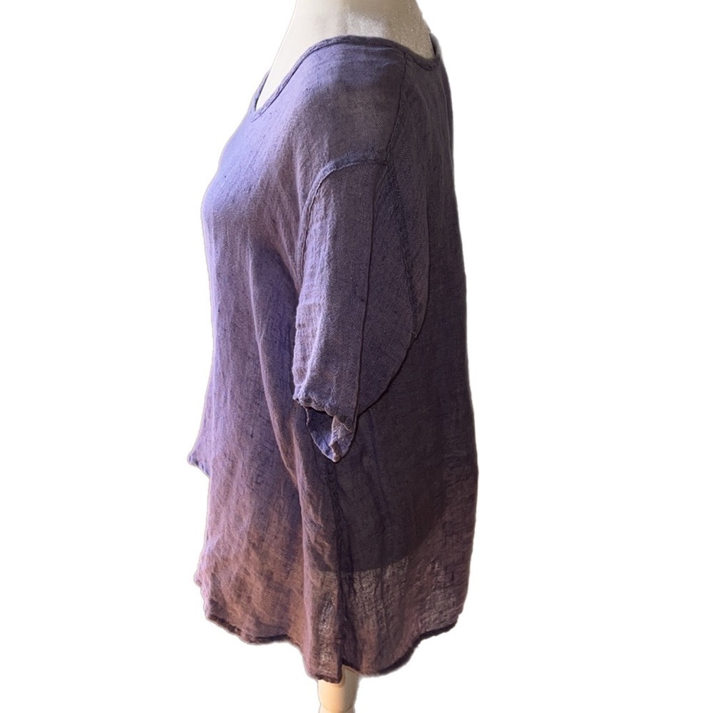 Flax Light Purple Linen Short Sleeve Button-Down Top - Picture 2 of 9
